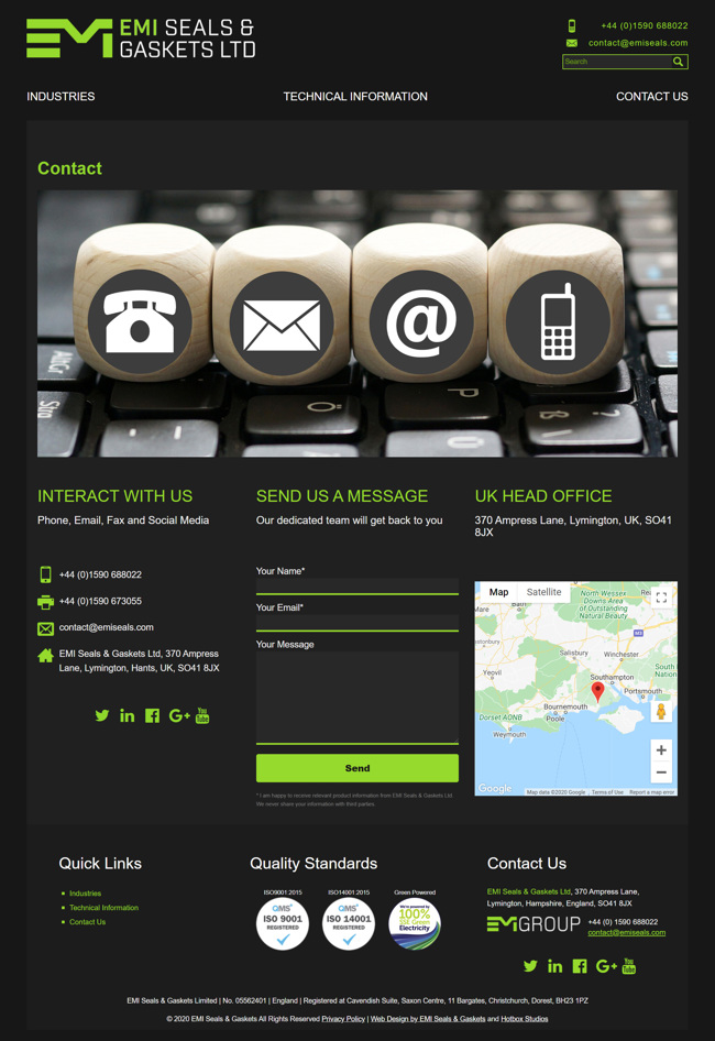EMI Seals and Gaskets Website Design and WordPress Development SP015 Contact Us