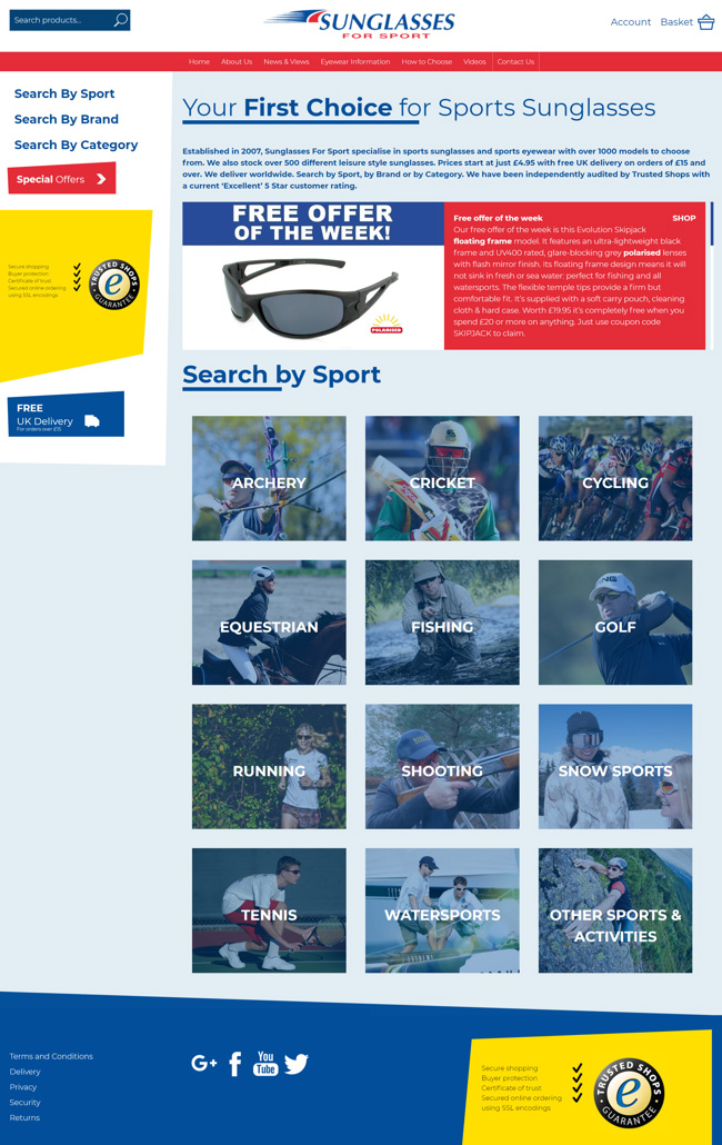 Sunglasses For Sport Website Design and WordPress Development SP001 Homepage