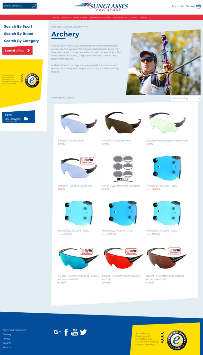Sunglasses For Sport Website Design and WordPress Development SP004 Shop Archery