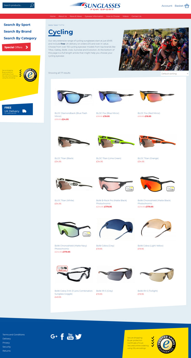 Sunglasses For Sport Website Design and WordPress Development SP006 Shop Cycling
