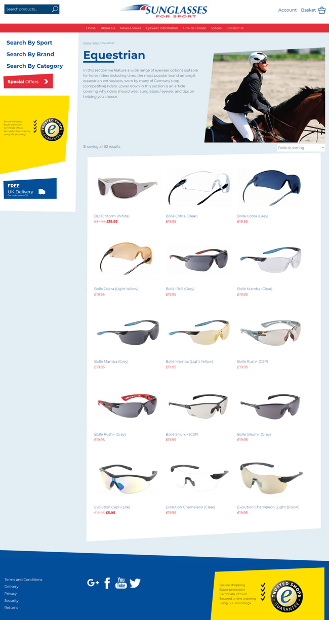 Sunglasses For Sport Website Design and WordPress Development SP007 Shop Equestrian