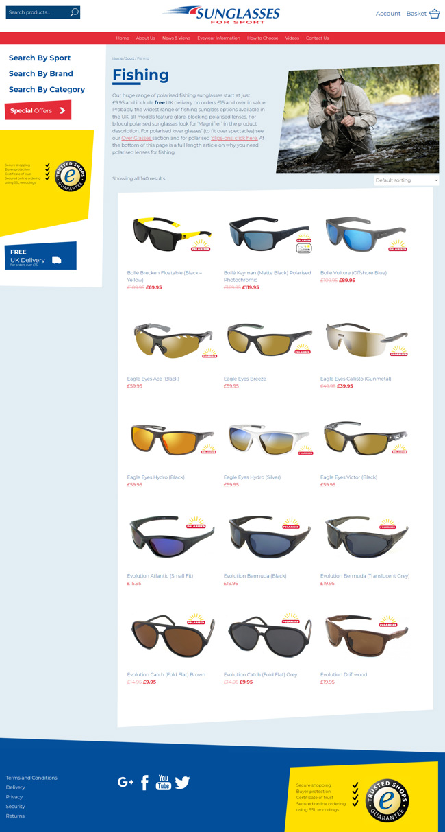 Sunglasses For Sport Website Design and WordPress Development SP008 Shop Fishing
