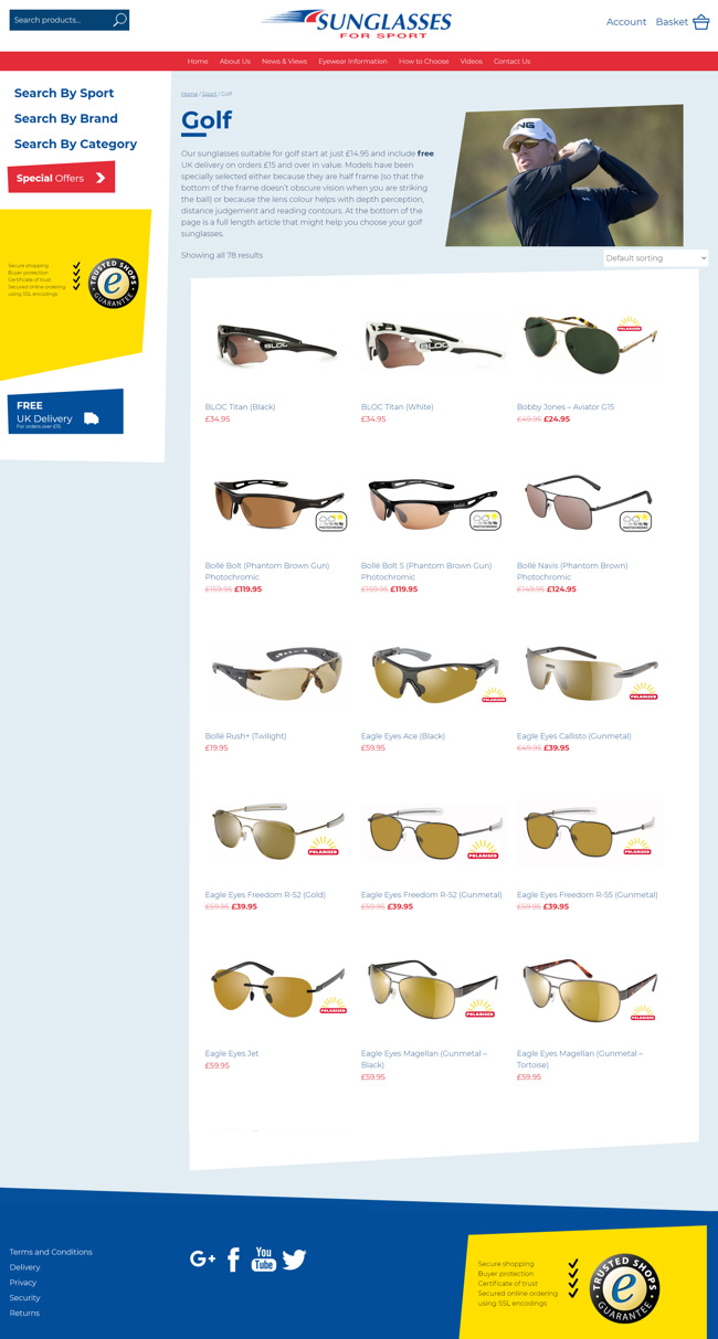 Sunglasses For Sport Website Design and WordPress Development SP009 Shop Golf