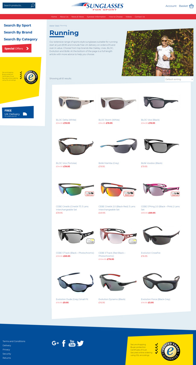 Sunglasses For Sport Website Design and WordPress Development SP010 Shop Running