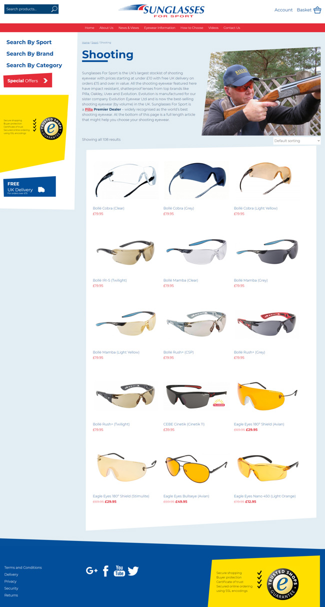 Sunglasses For Sport Website Design and WordPress Development SP011 Shop Shooting