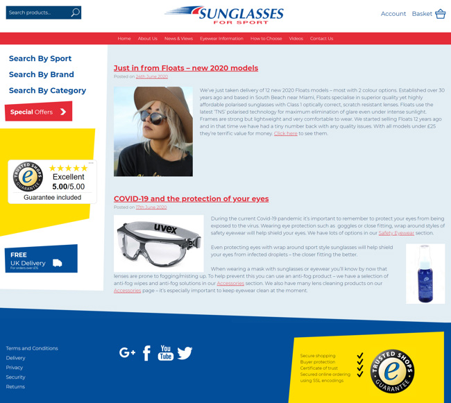 Sunglasses For Sport Website Design and WordPress Development SP018 News