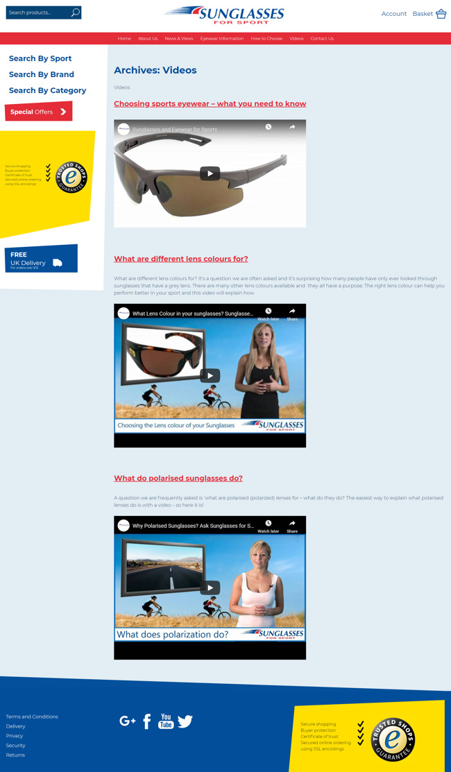 Sunglasses For Sport Website Design and WordPress Development SP020 Videos