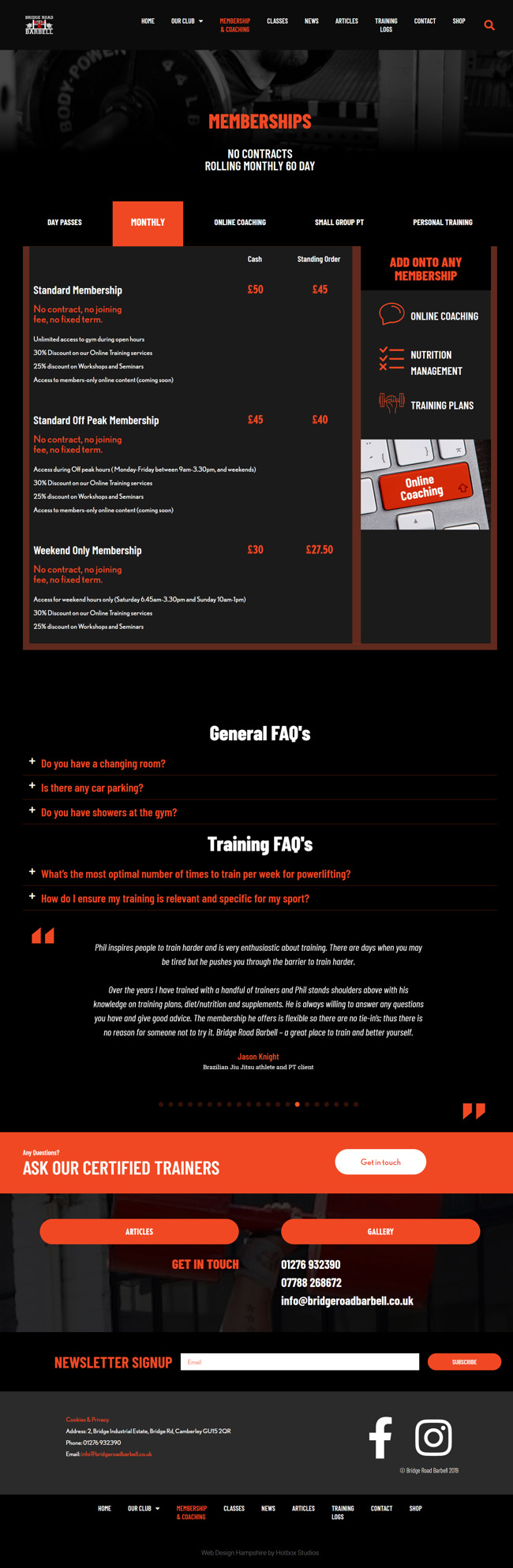 Bridge Road Barbell Website Design and WordPress Development SP005 Membership