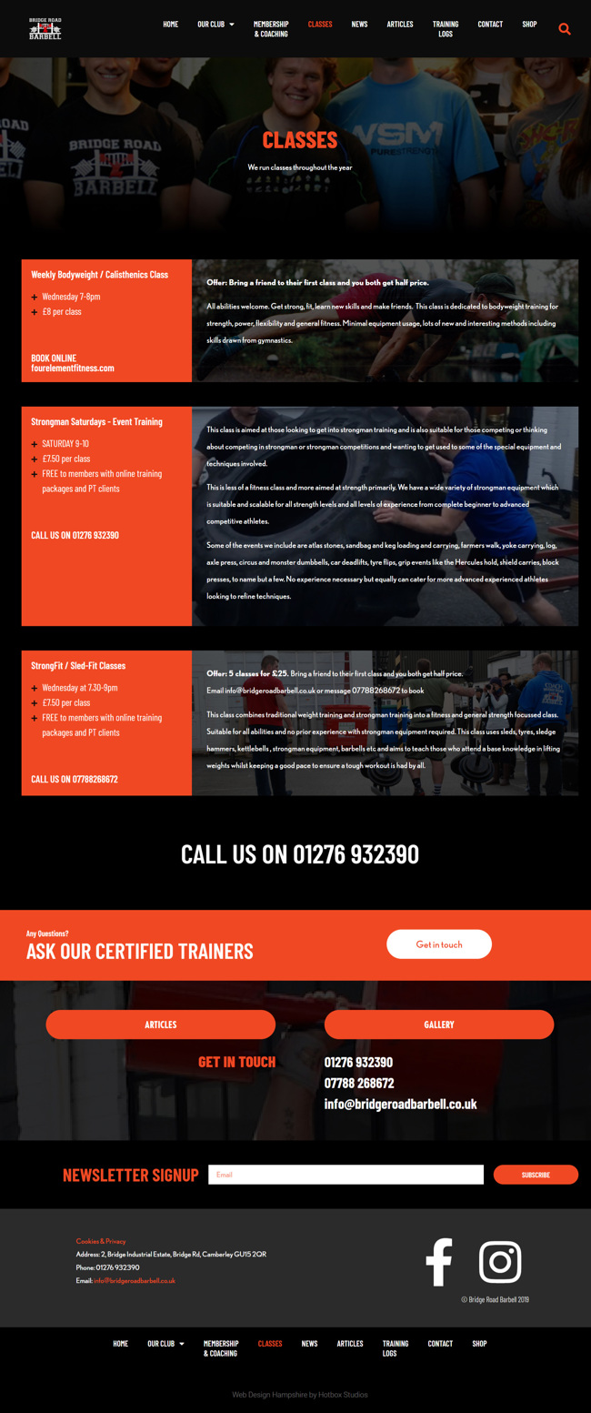 Bridge Road Barbell Website Design and WordPress Development SP006 Classes