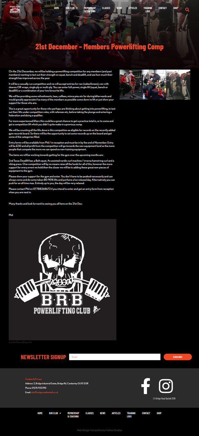 Bridge Road Barbell Website Design and WordPress Development SP008 News Article