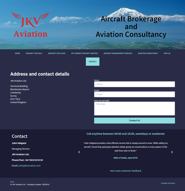 JKV Aviation Website Design and WordPress Development SP004 Get In Touch