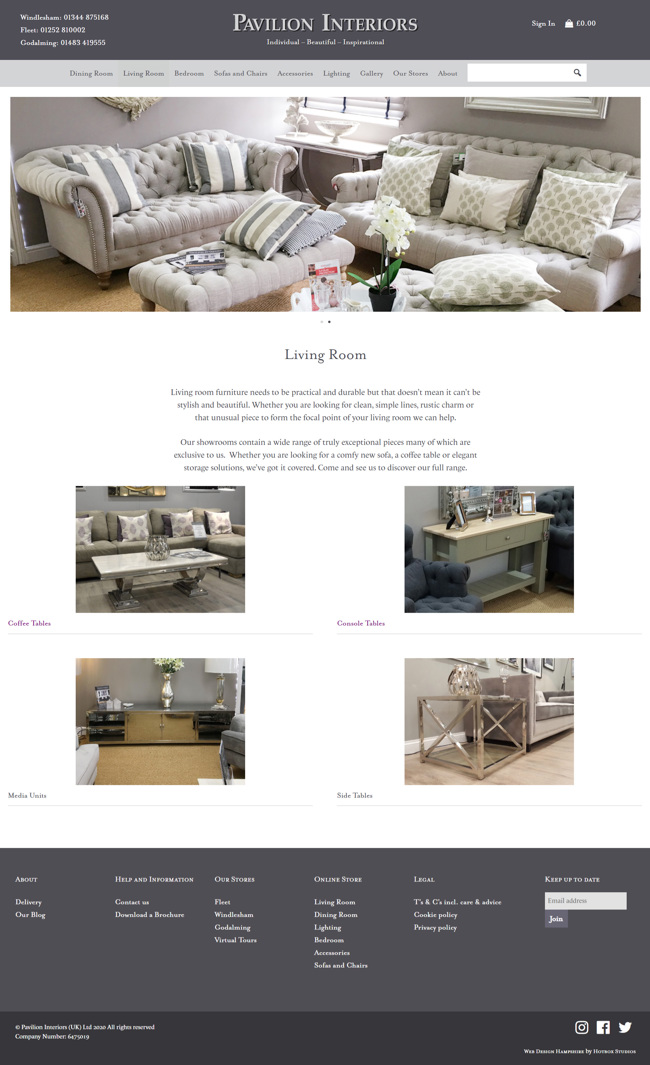 Pavilion Interiors Website Design and WordPress Web Development SP004 Area Living Room