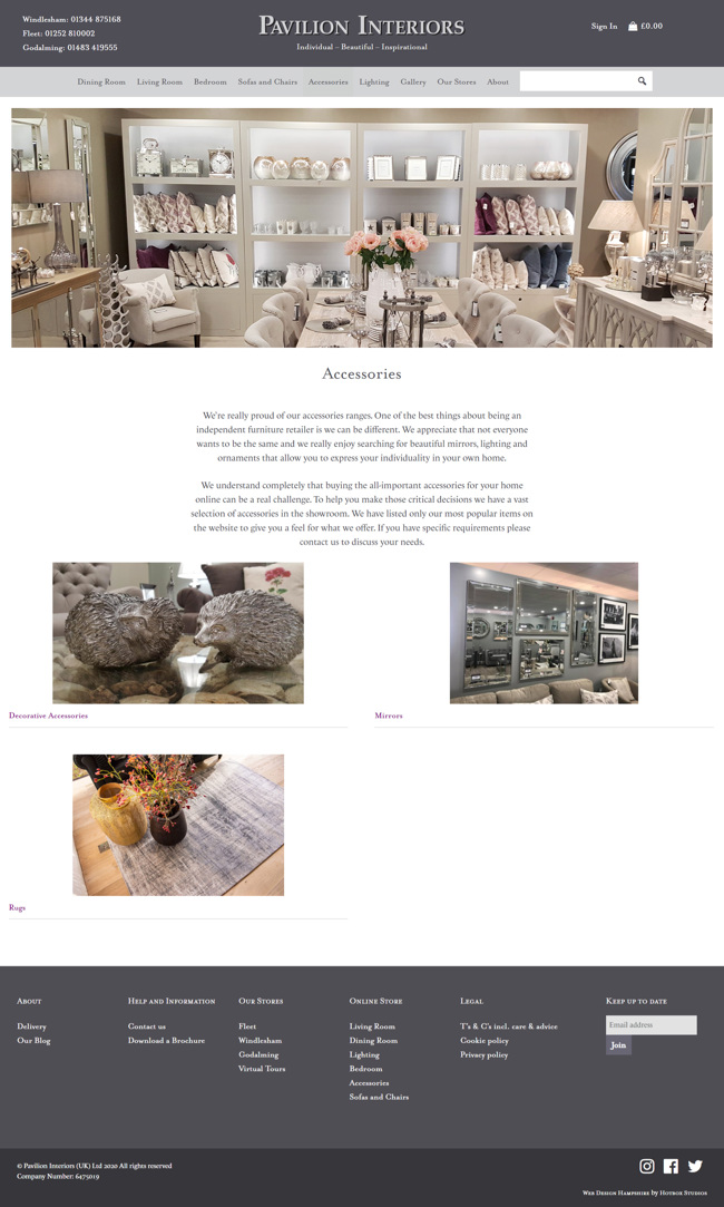 Pavilion Interiors Website Design and WordPress Web Development SP009 Area Accessories