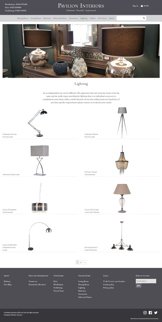 Pavilion Interiors Website Design and WordPress Web Development SP011 Area Lighting