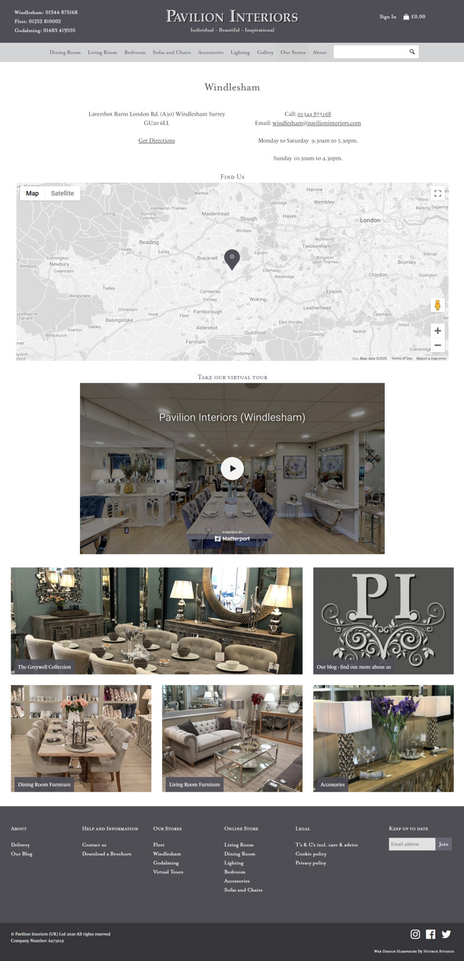 Pavilion Interiors Website Design and WordPress Web Development SP015 Our Stores Windlesham