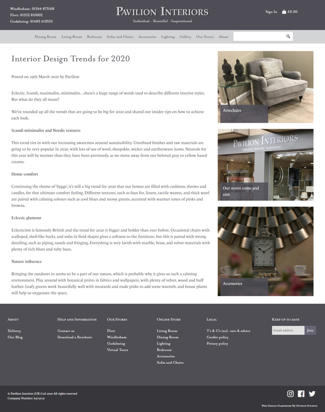 Pavilion Interiors Website Design and WordPress Web Development SP018 Blog