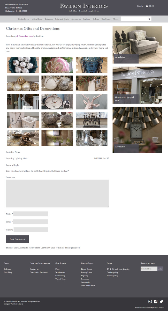 Pavilion Interiors Website Design and WordPress Web Development SP019 Blog Post