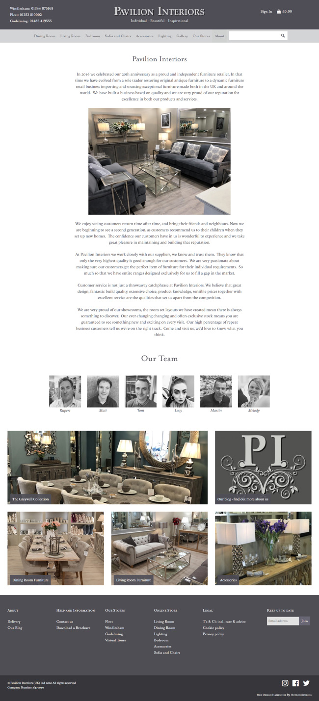 Pavilion Interiors Website Design and WordPress Web Development SP020 About