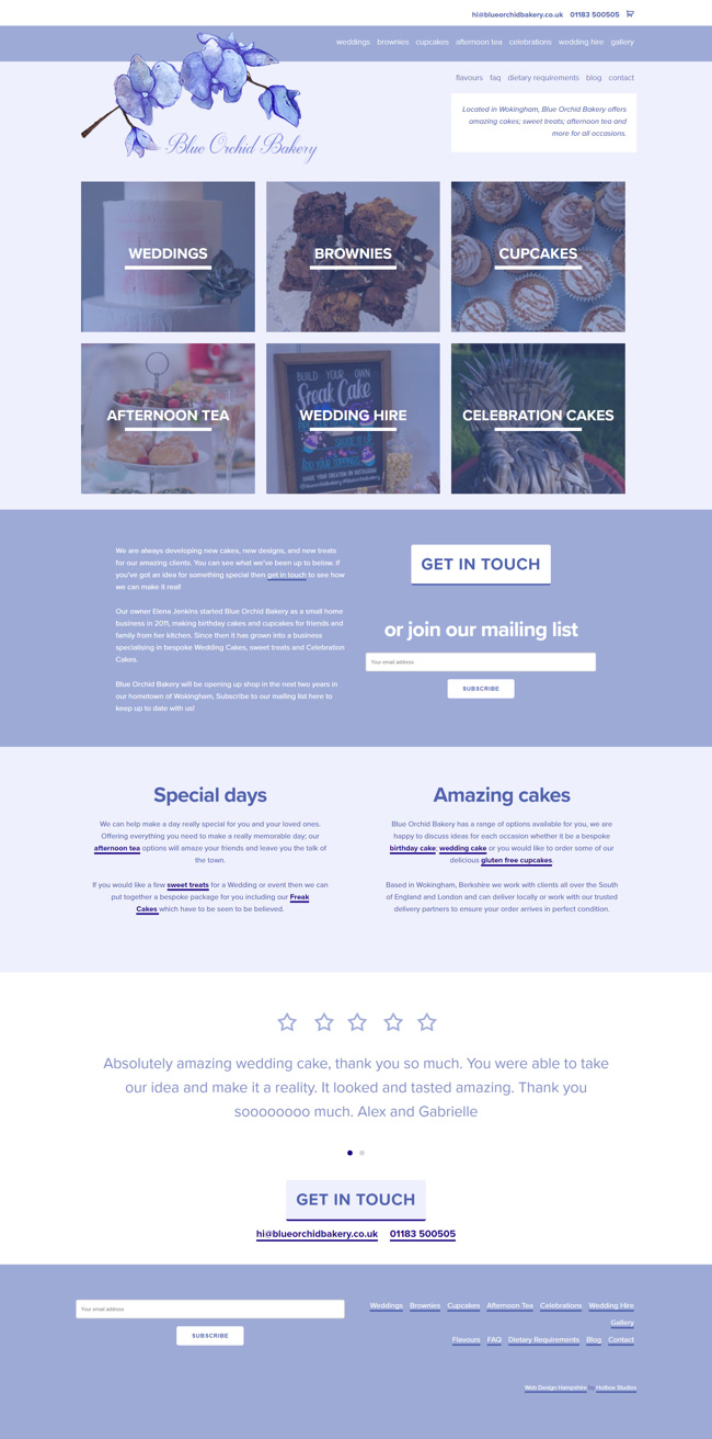 Blue Orchid Bakery Website Design and WordPress Web Development SP001 Homepage