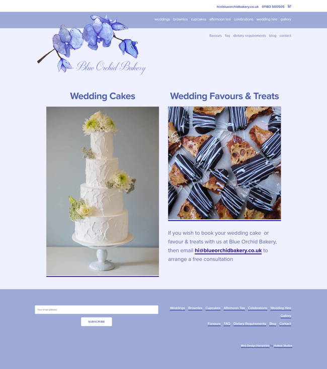Blue Orchid Bakery Website Design and WordPress Web Development SP002 Weddings