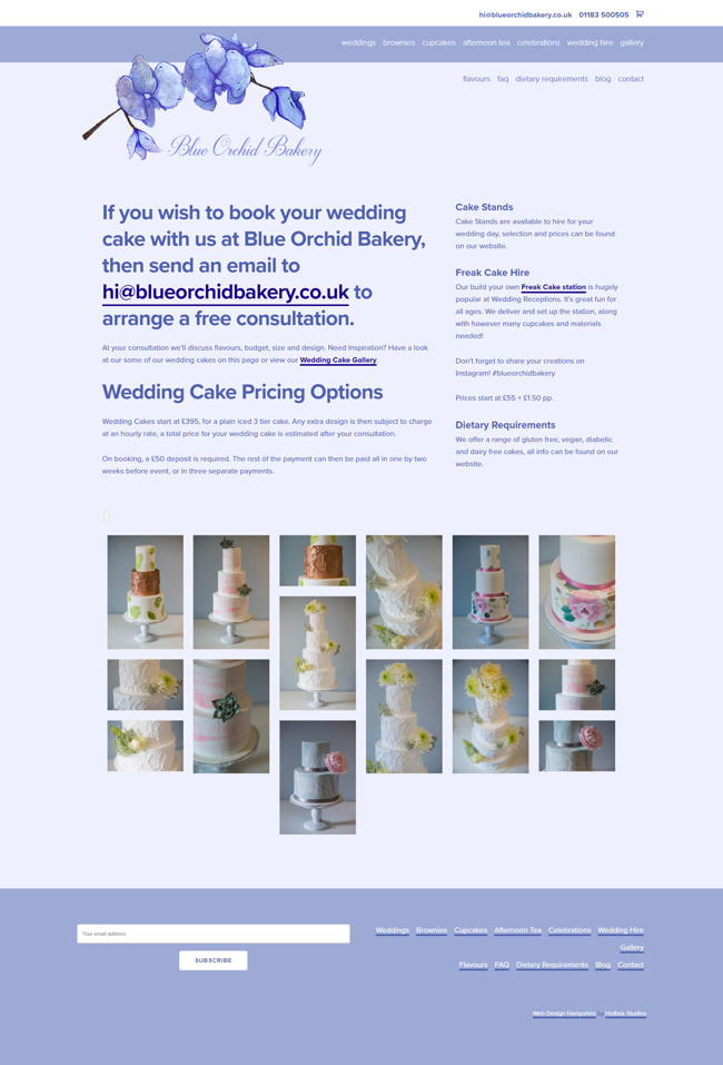 Blue Orchid Bakery Website Design and WordPress Web Development SP003 Wedding Cakes