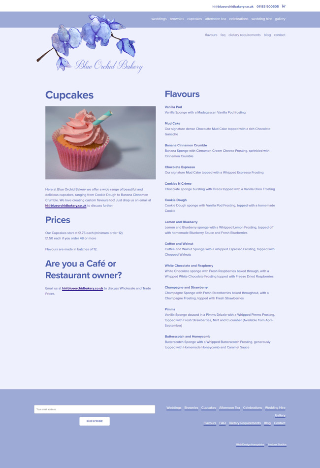 Blue Orchid Bakery Website Design and WordPress Web Development SP007 Cupcakes