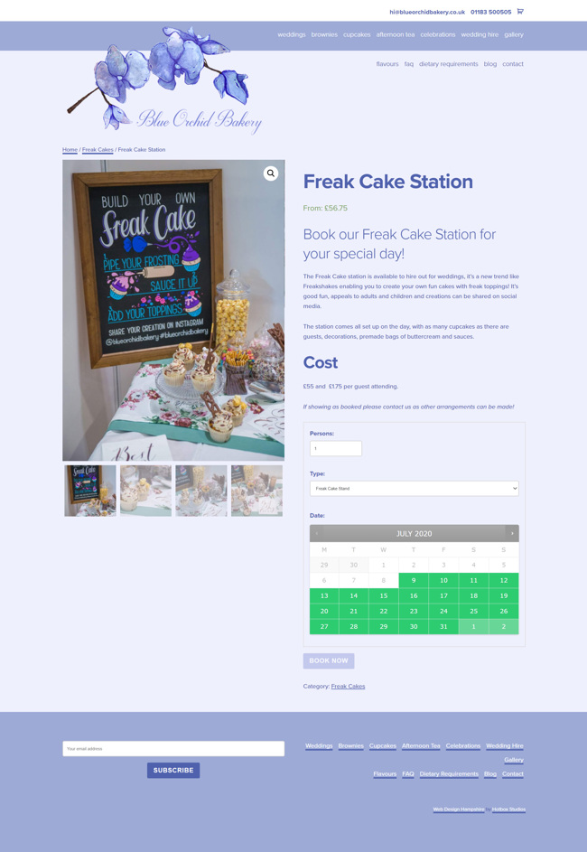 Blue Orchid Bakery Website Design and WordPress Web Development SP011 Ecommerce Freak Cake Station