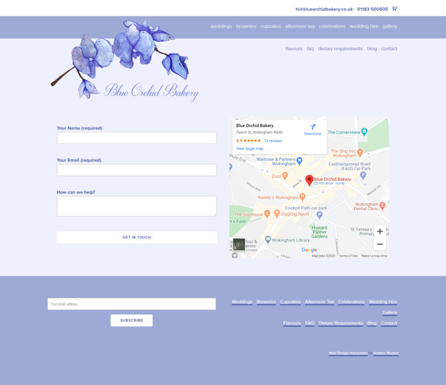 Blue Orchid Bakery Website Design and WordPress Web Development SP014 Contact