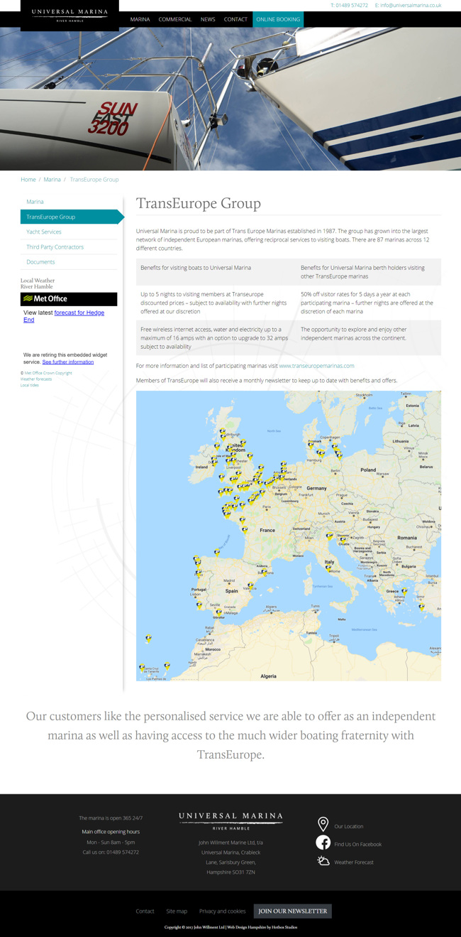 Universal Marina Website Design and WordPress Web Development SP003 Transeurope Group