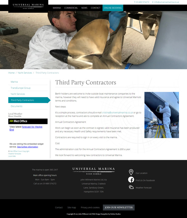 Universal Marina Website Design and WordPress Web Development SP004 Boat Care Third Party Contractors