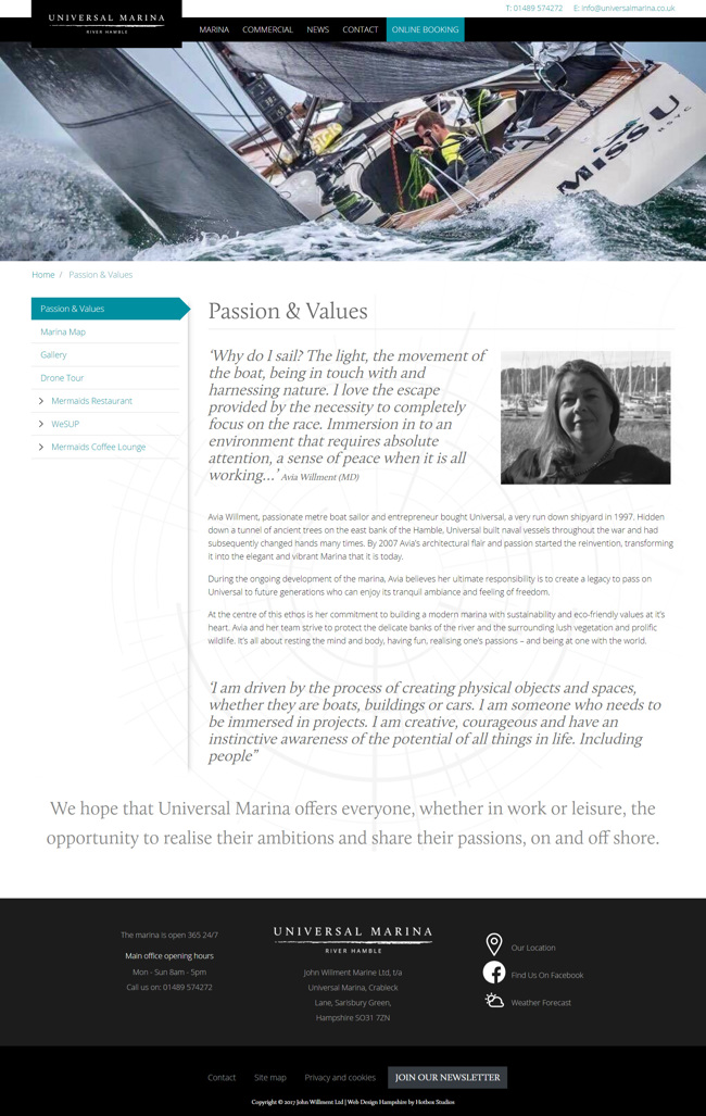 Universal Marina Website Design and WordPress Web Development SP010 People Passion Values