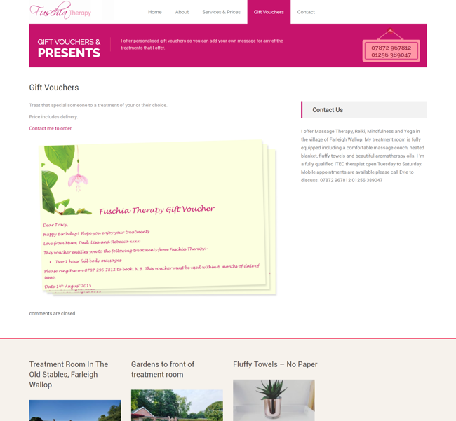 Fuschia Therapy Website Design and WordPress Web Development SP004 Gift Vouchers