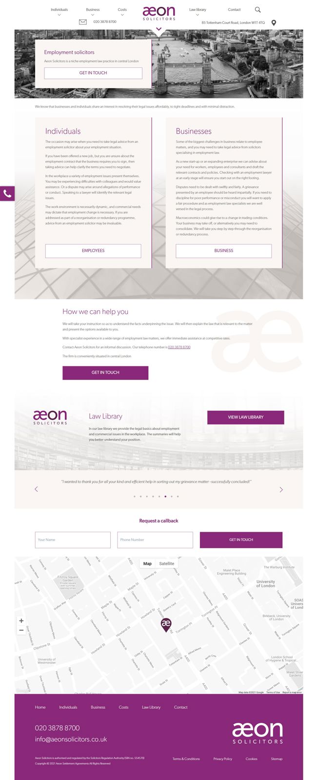 Aeon Solicitors Website Design and WordPress Web Development SP001 Homepage
