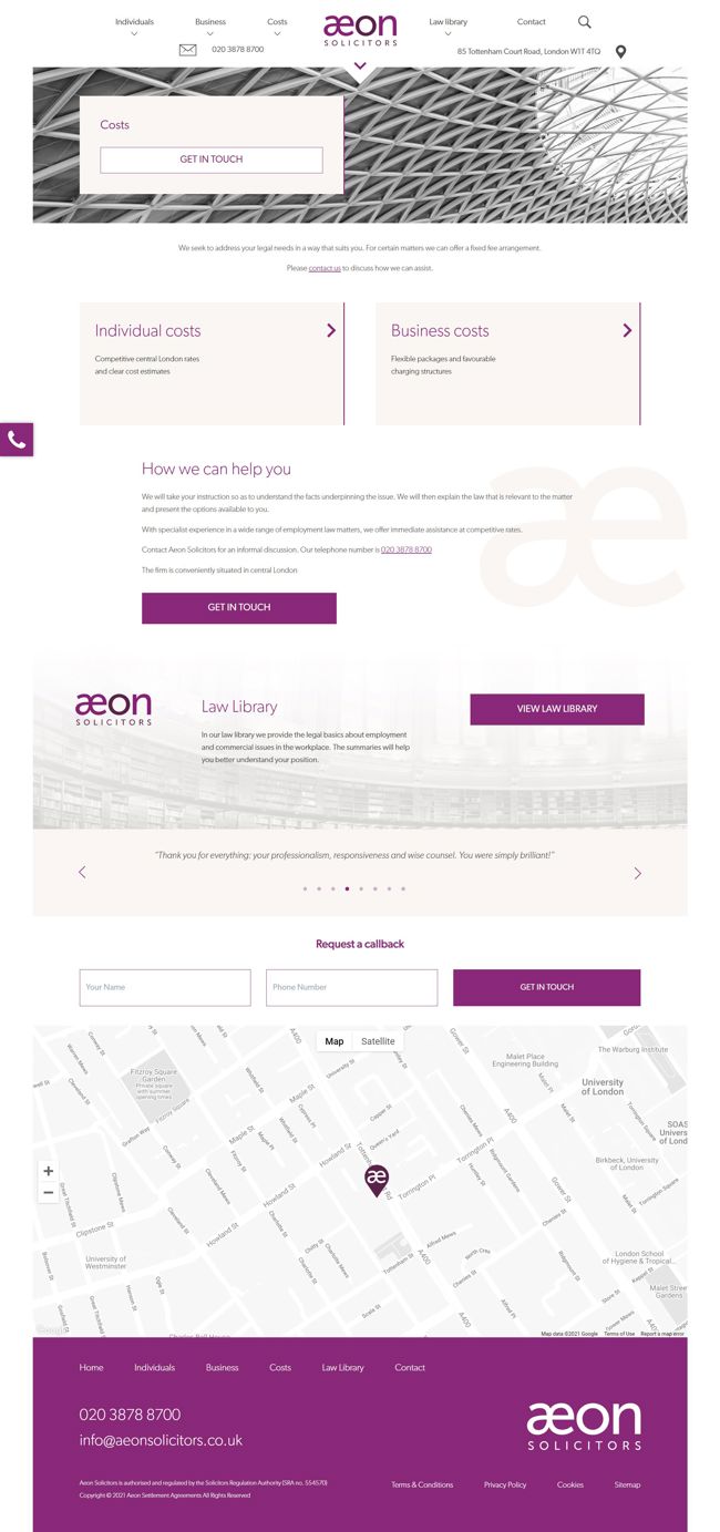Aeon Solicitors Website Design and WordPress Web Development SP004 Costs