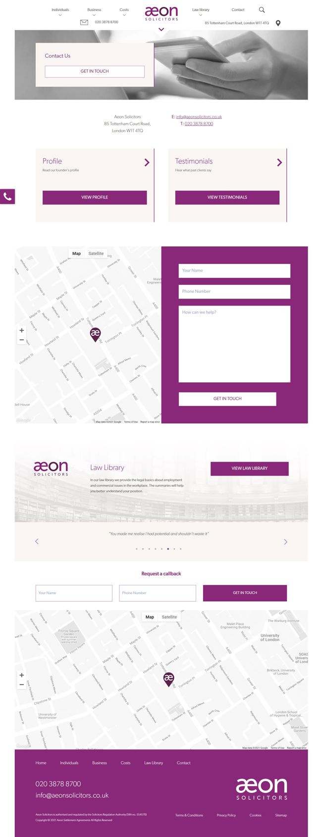 Aeon Solicitors Website Design and WordPress Web Development SP006 Contact