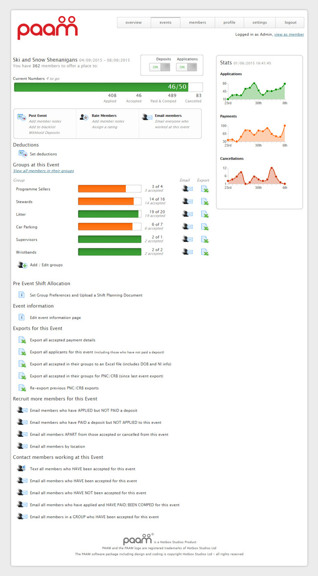 PAAM Web Application Development SP003 Admin Event