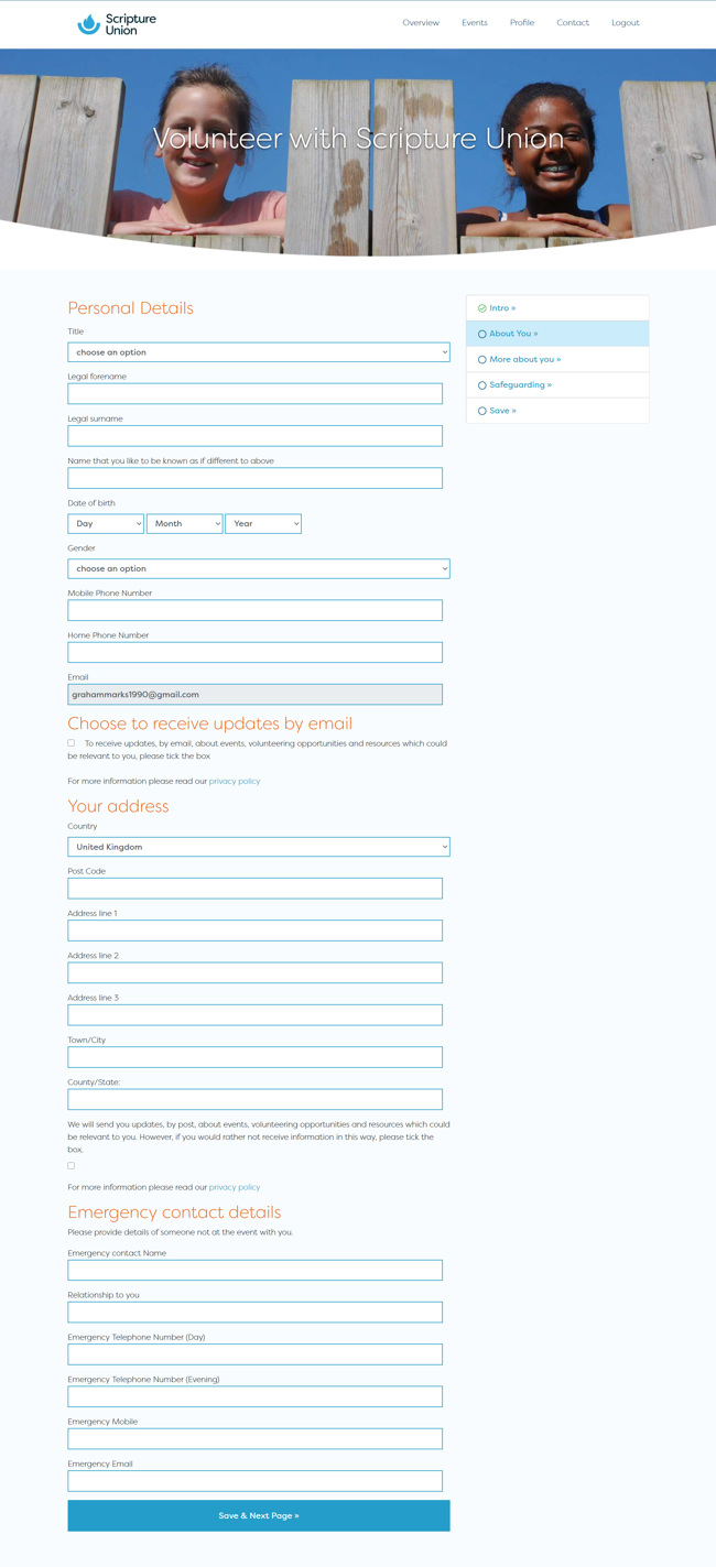 Scripture Union Staff and Volunteer Recruitment and Management Web Application Development SP004 User Profile Page2