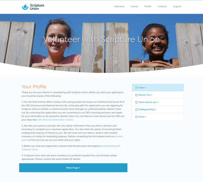 Scripture Union Staff and Volunteer Recruitment and Management Web Application Development SP003 User Profile Page1