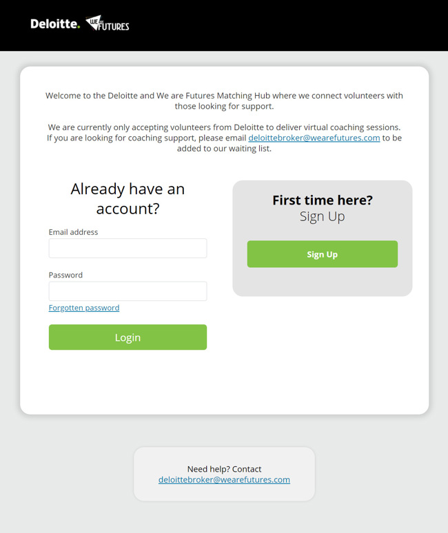 We Are Futures Deloitte Virtual Coaching Hub Web Application Development SP001 Login