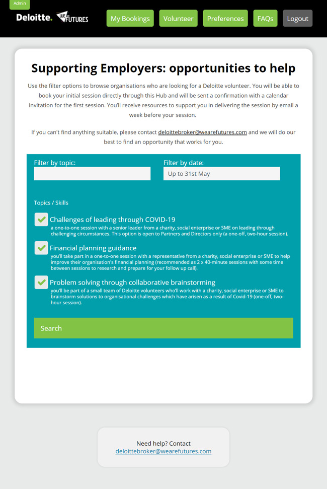 We Are Futures Deloitte Virtual Coaching Hub Web Application Development SP008 Deloitte Volunteer Supporting Employers