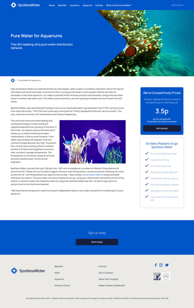 Spotless Water Website Design and WordPress Web Development SP005 Aquariums