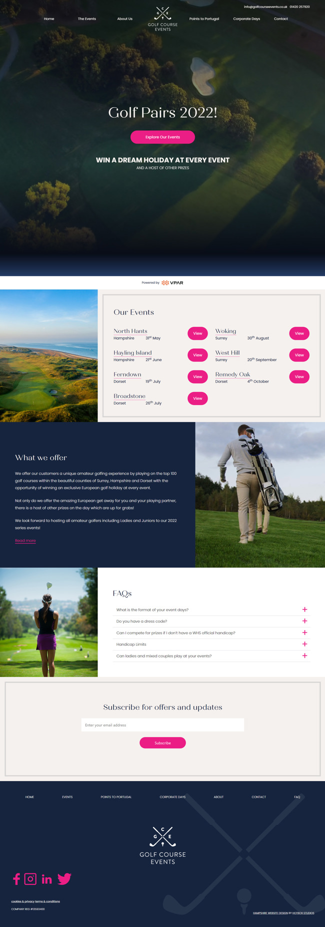 Golf Course Events Website Design And Wordpress Web Development SP001 Homepage