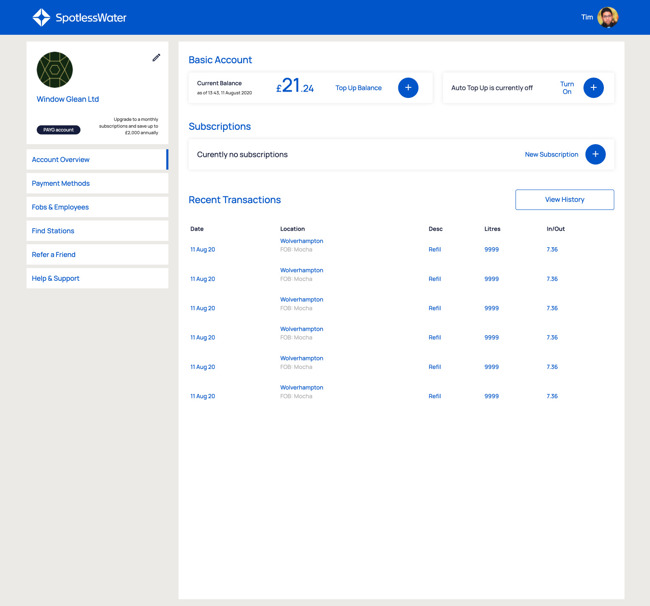 Spotless Water Customer Portal Web App Development SP006 Account Payment History