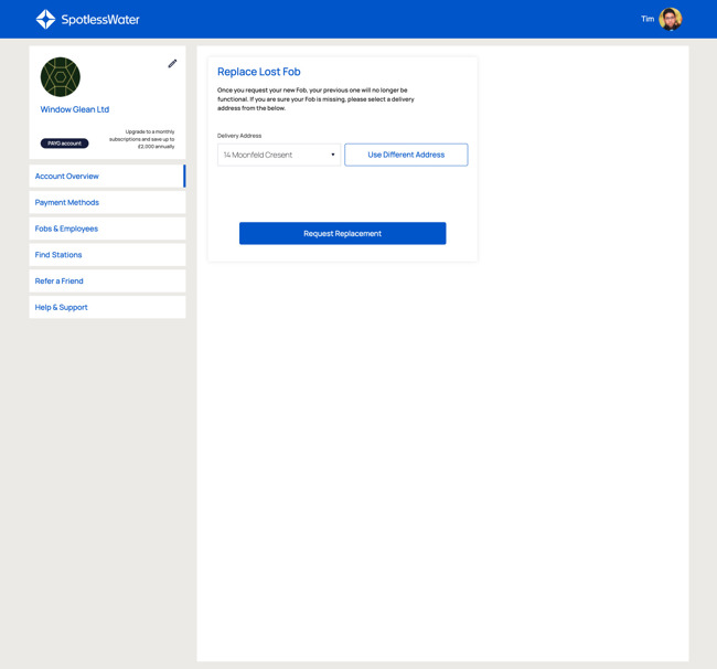 Spotless Water Customer Portal Web App Development SP010 Replace Key Fob