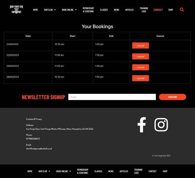 Bridge Road Barbell Gym Booking System Ecommerce Web App Development SP005 Bookings